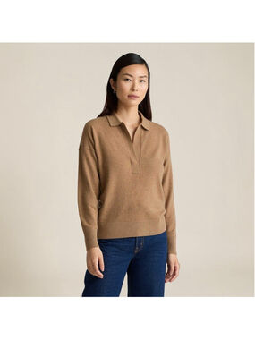 Quince Cashmere Polo Sweater Teak Brown Size L